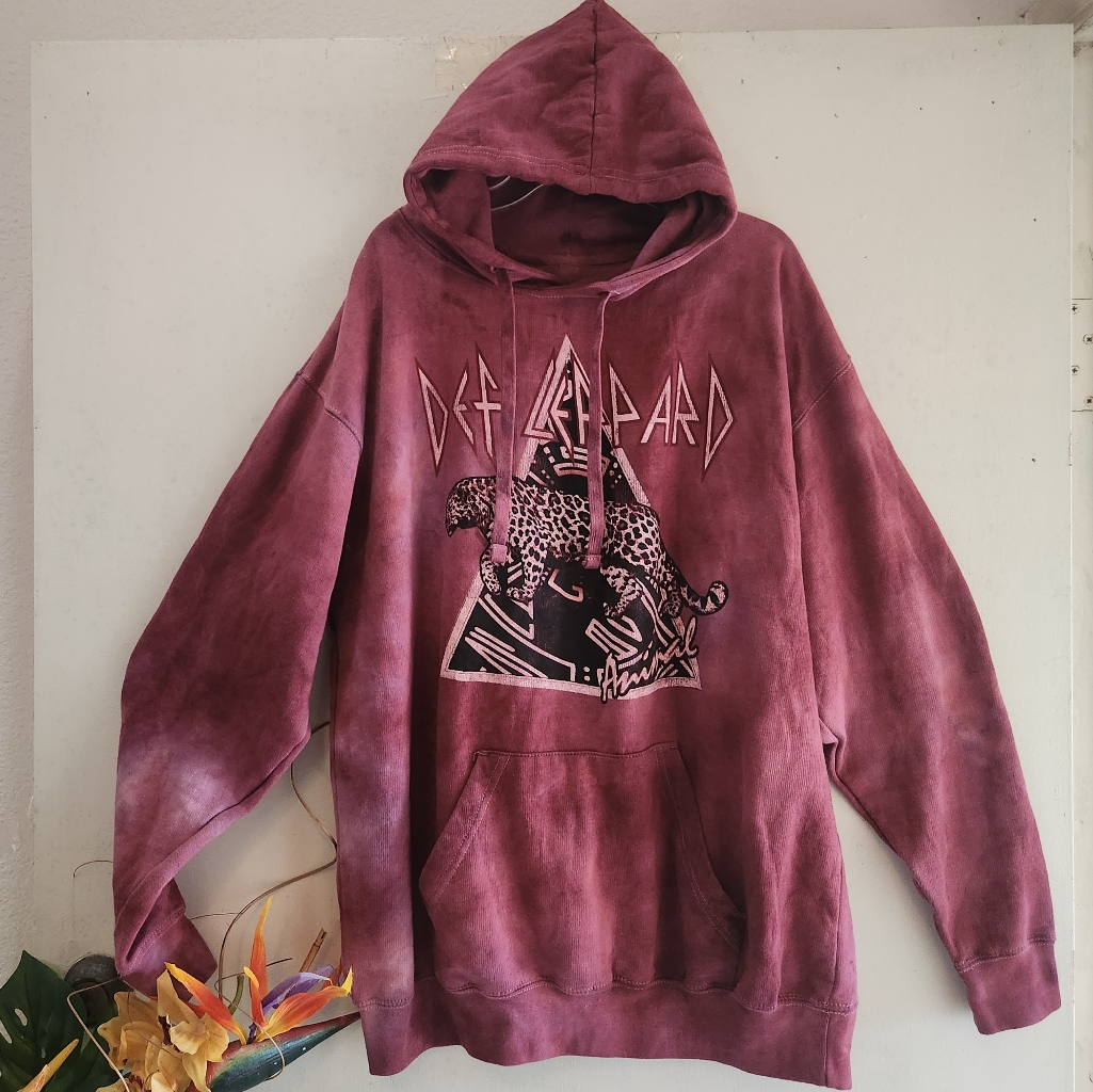 Def Leppard Euc Marroon Tie Dye Large Hoodie Jacket Sweater